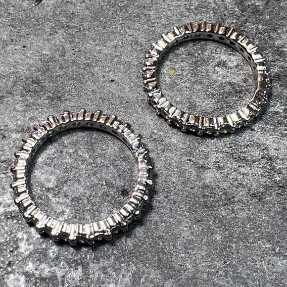 Ring Bomb Party Ring, Size 6, double band set, CZ like stones, silver color band - Picture 2 of 5